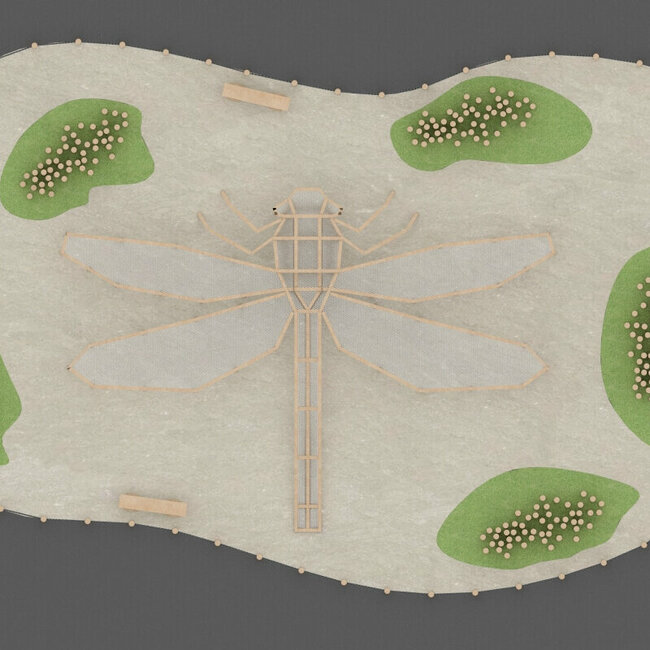 Odo die Libelle - Ochsenlacke Eine Skizze in der Ansicht von oben von "Odo die Libelle" bei dem Wassermythos Ochsenlacke.