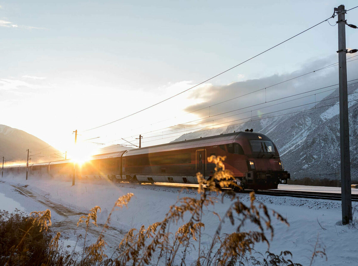 Zug vor Winterlandschaft