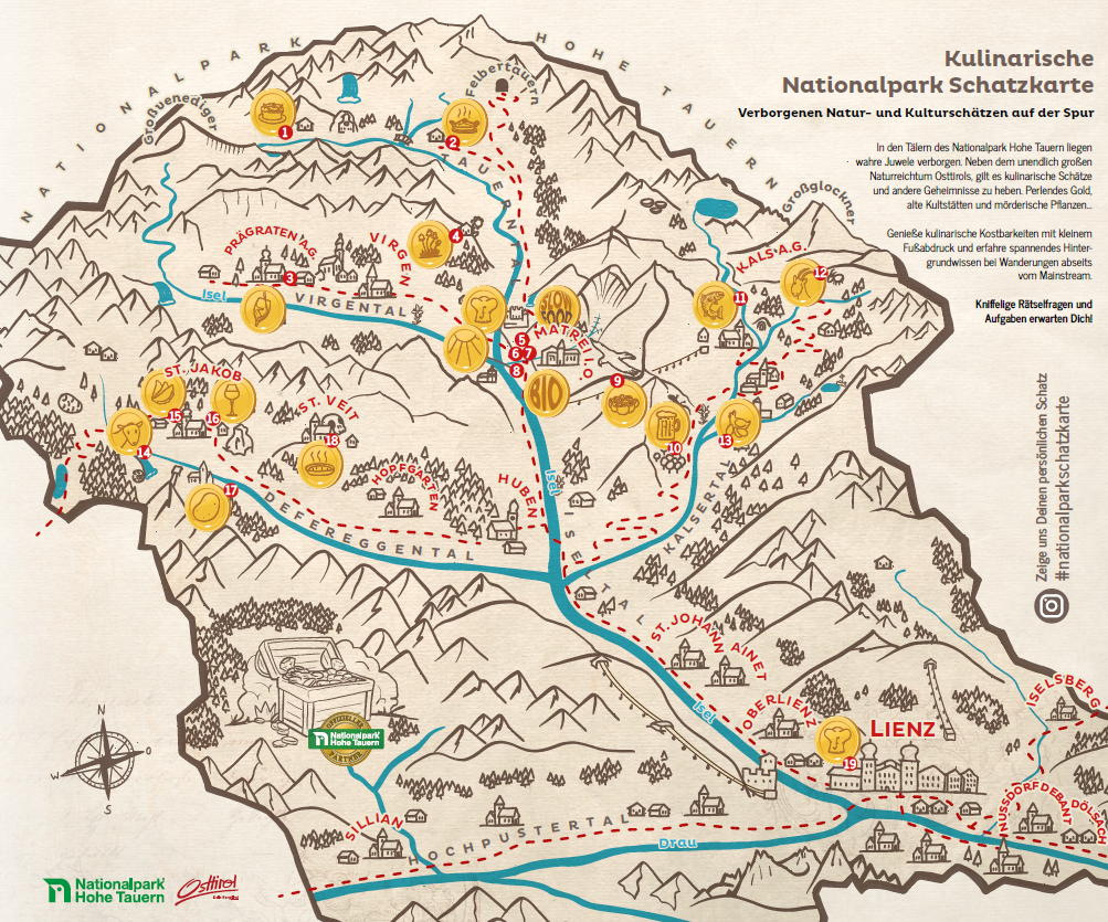 Die Kulinarische Schatzkarte Osttirols zeigt die verschiedenen Juwele des Nationalparks Hohe Tauern.